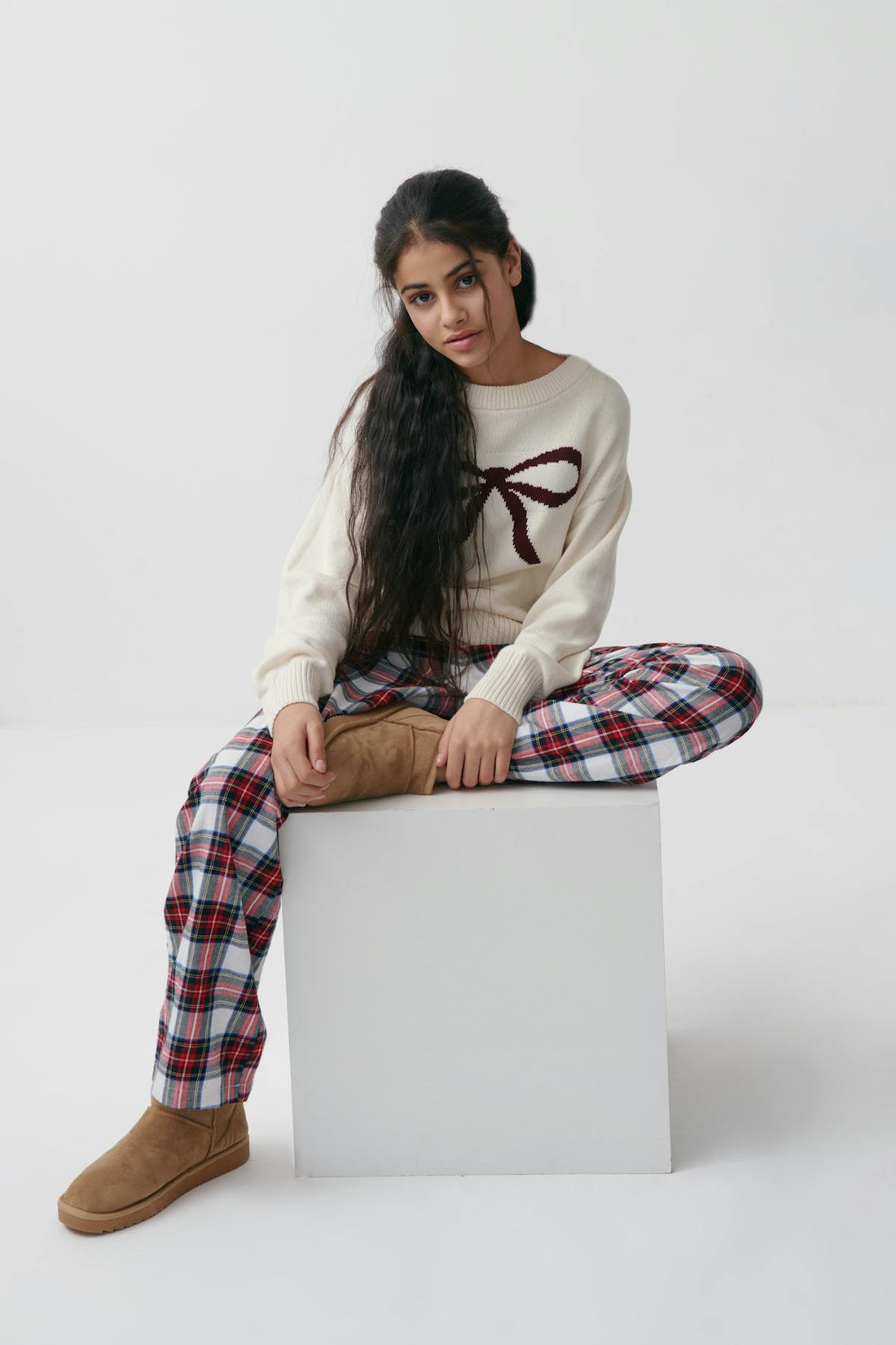 Y bow knitted sweater - Creme