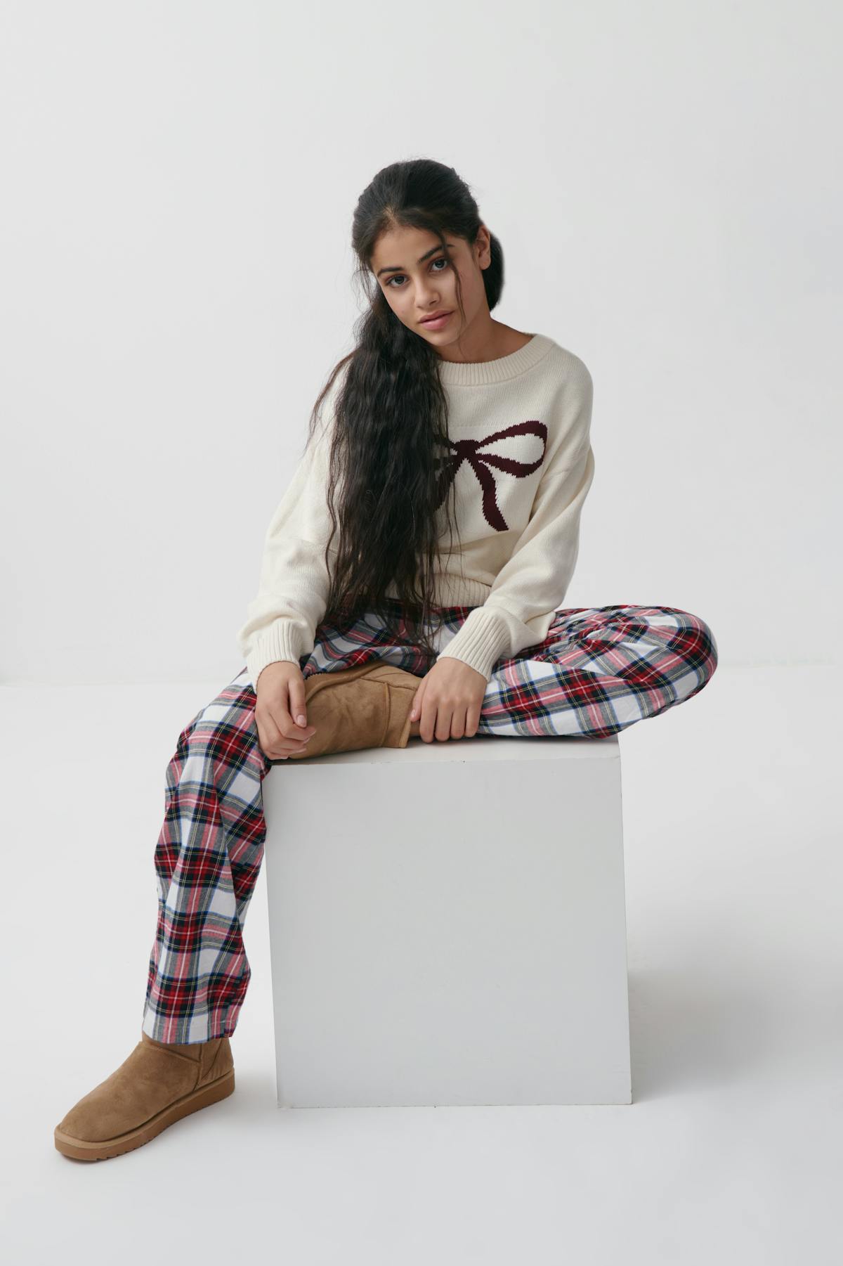 Y bow knitted sweater - Creme