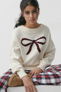 Y bow knitted sweater - Creme