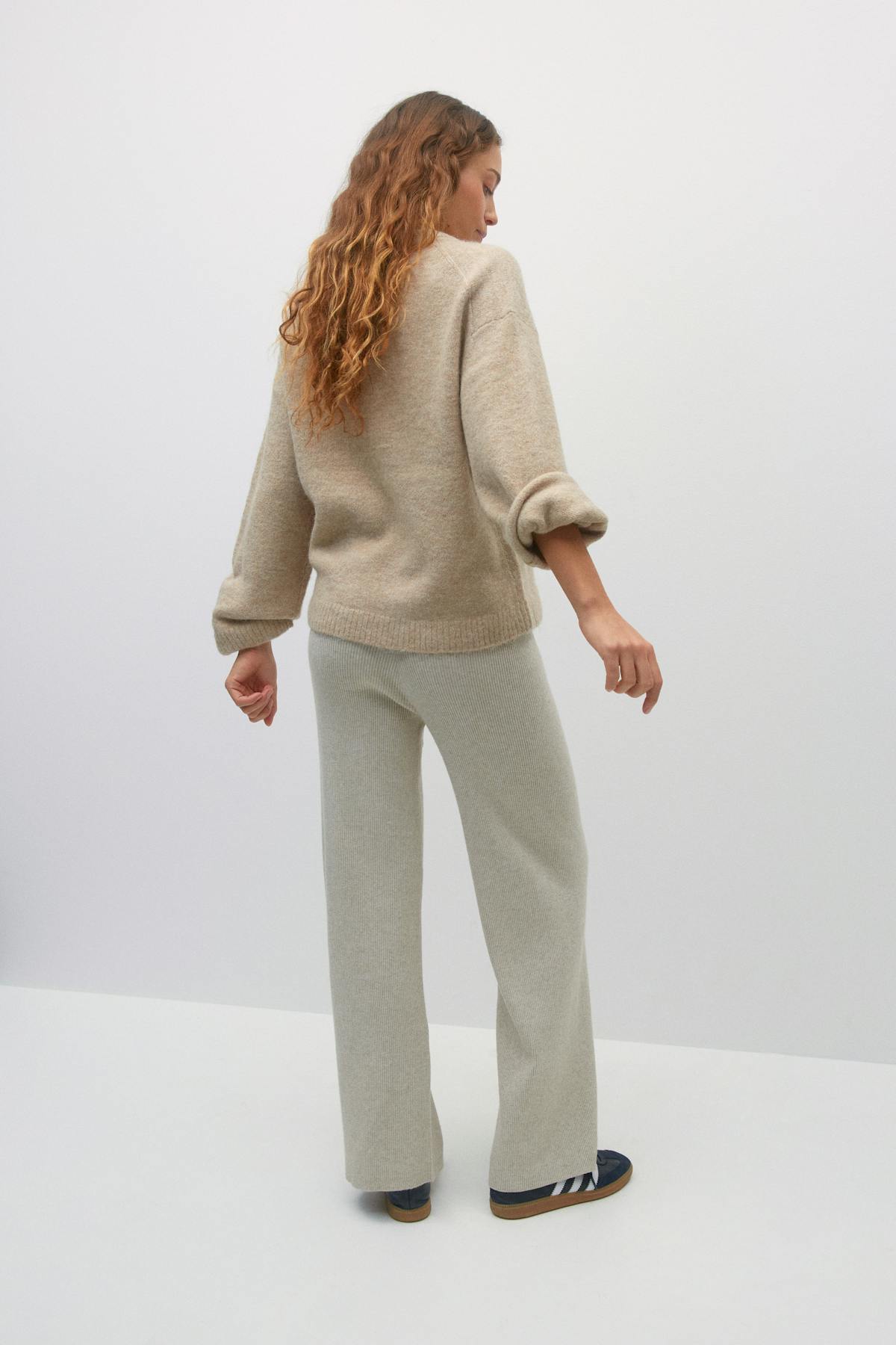 Knitted trousers - Beige melange
