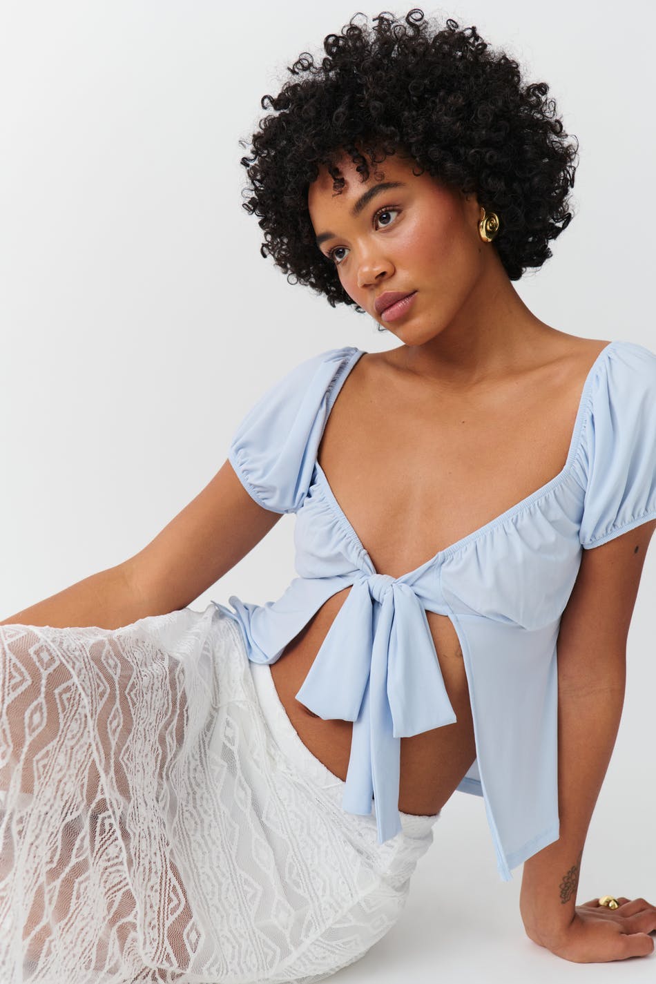 Tie top - Cream dot aop