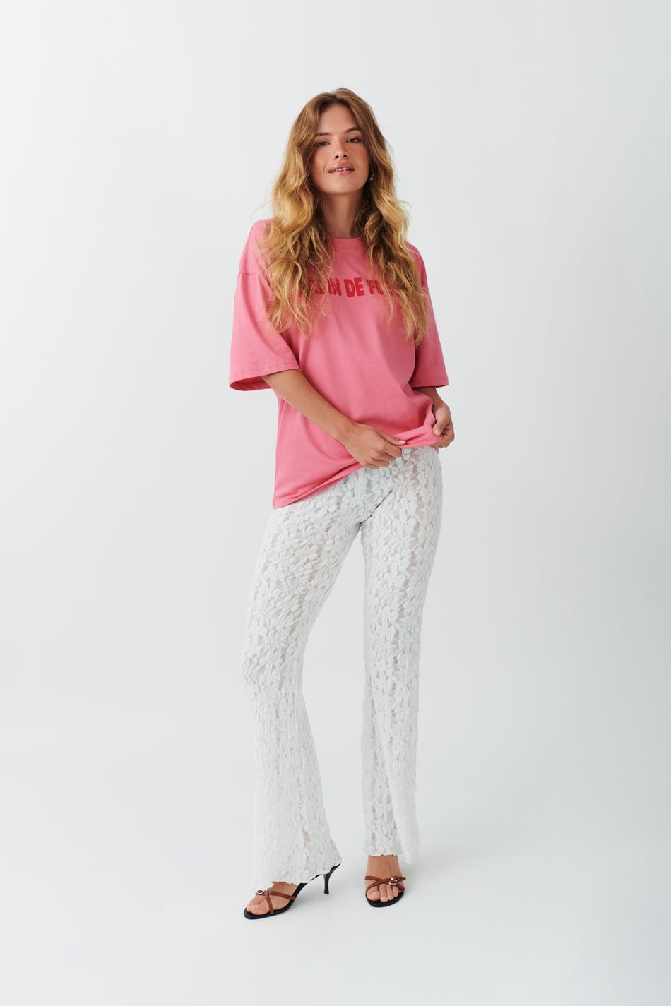 Lace flare trousers - Blanc cassé