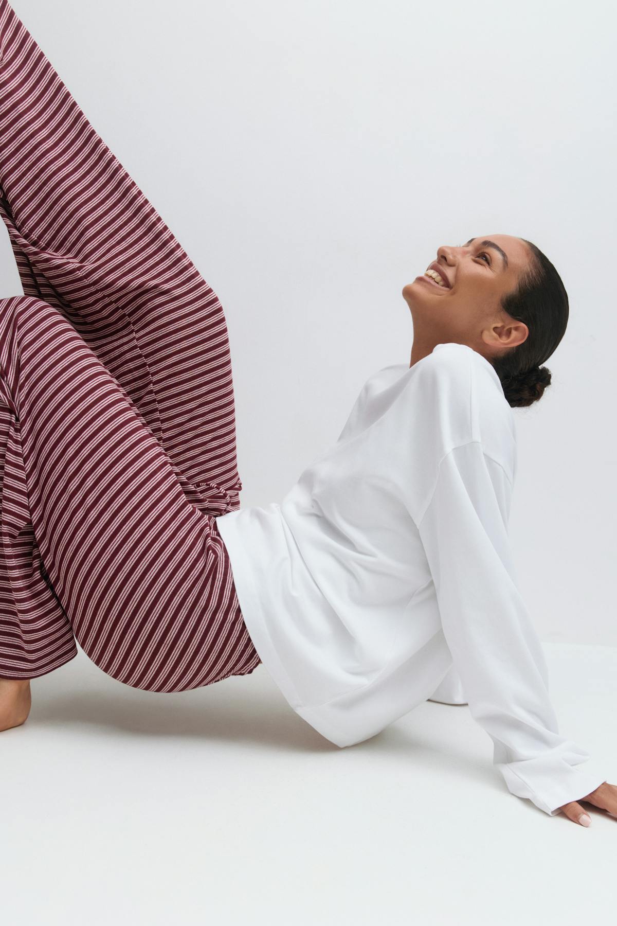 Striped soft trousers - White/beige str