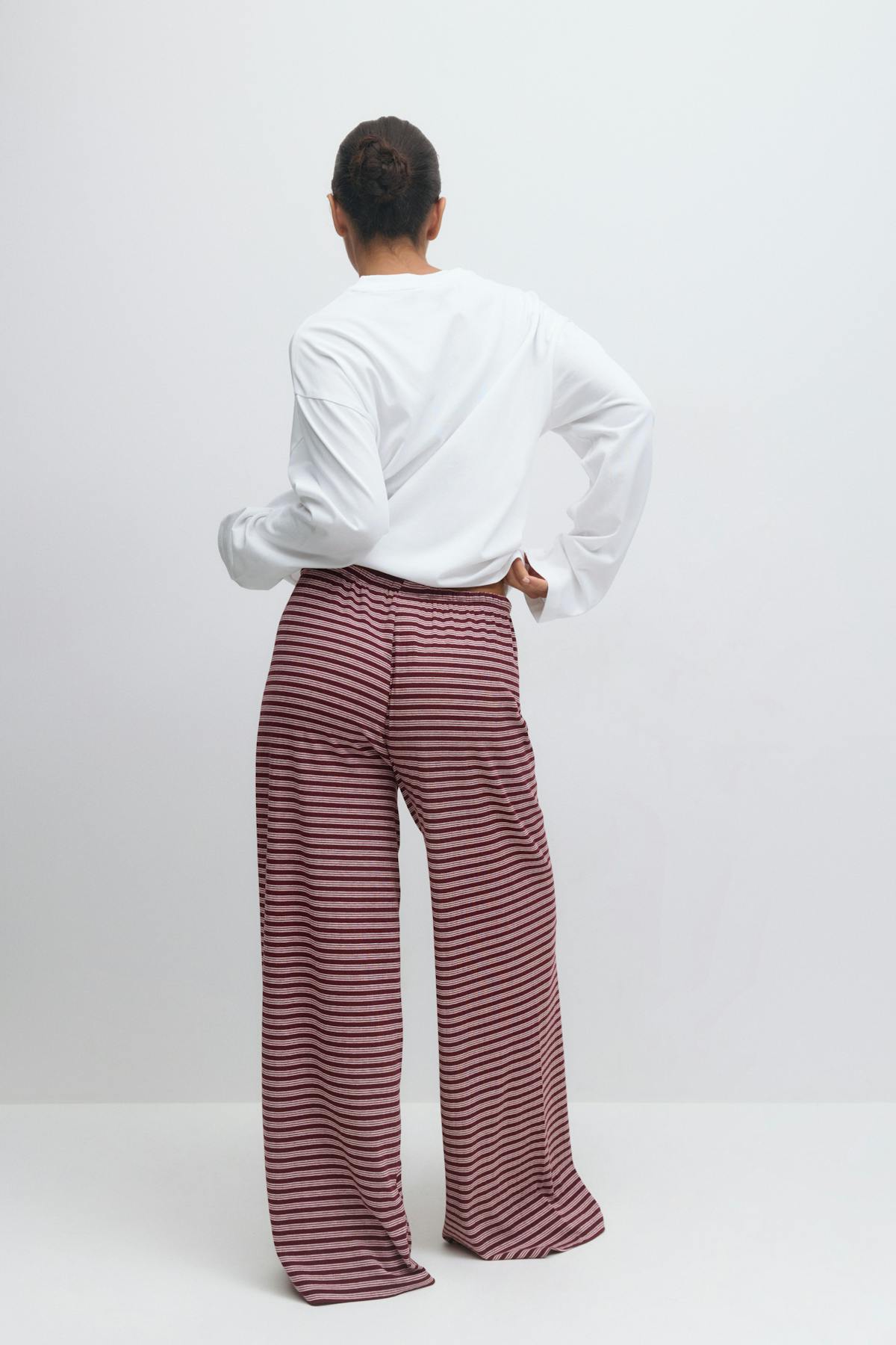 Striped soft trousers - White/beige str
