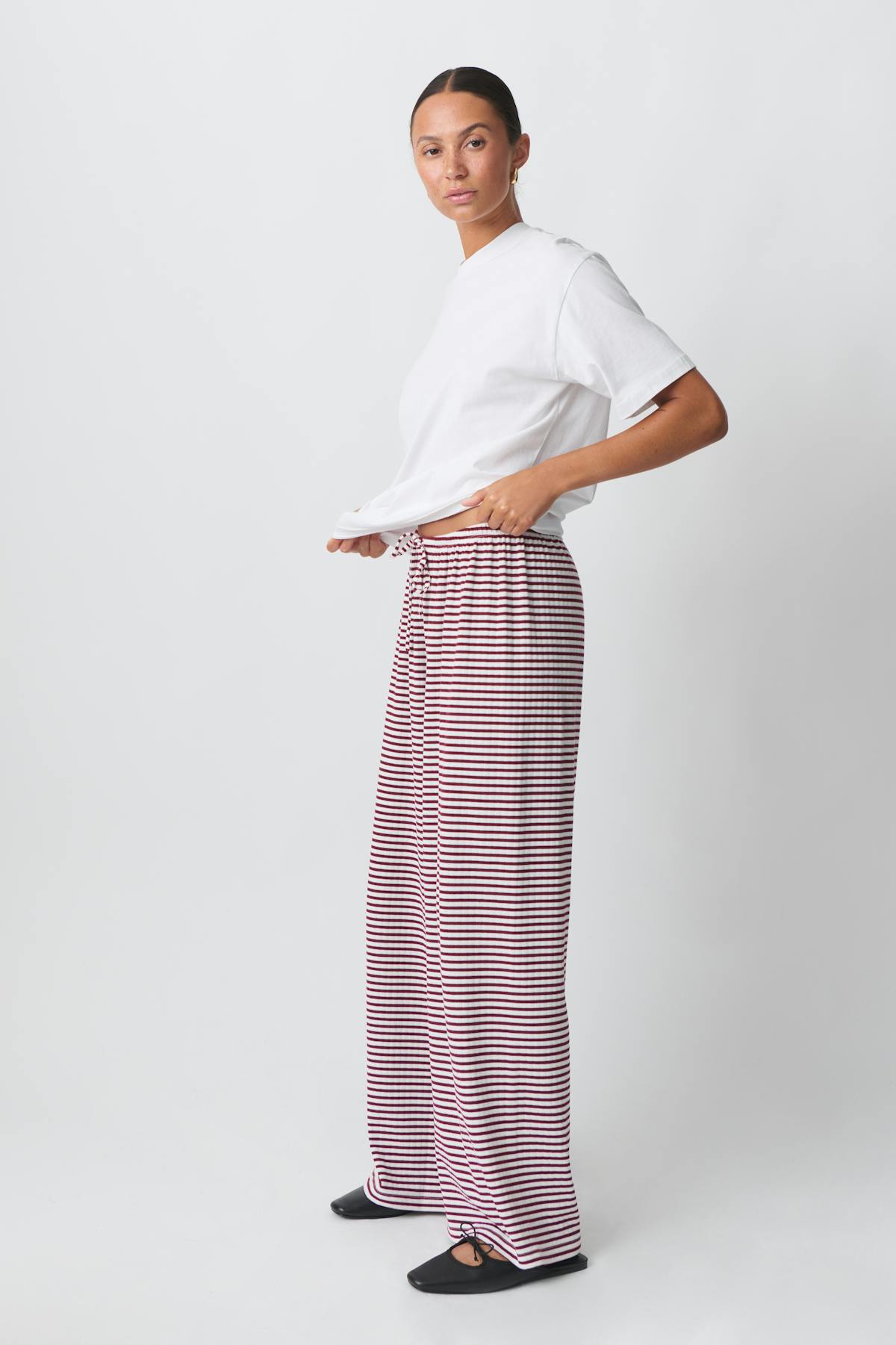 Striped soft trousers - White/red
