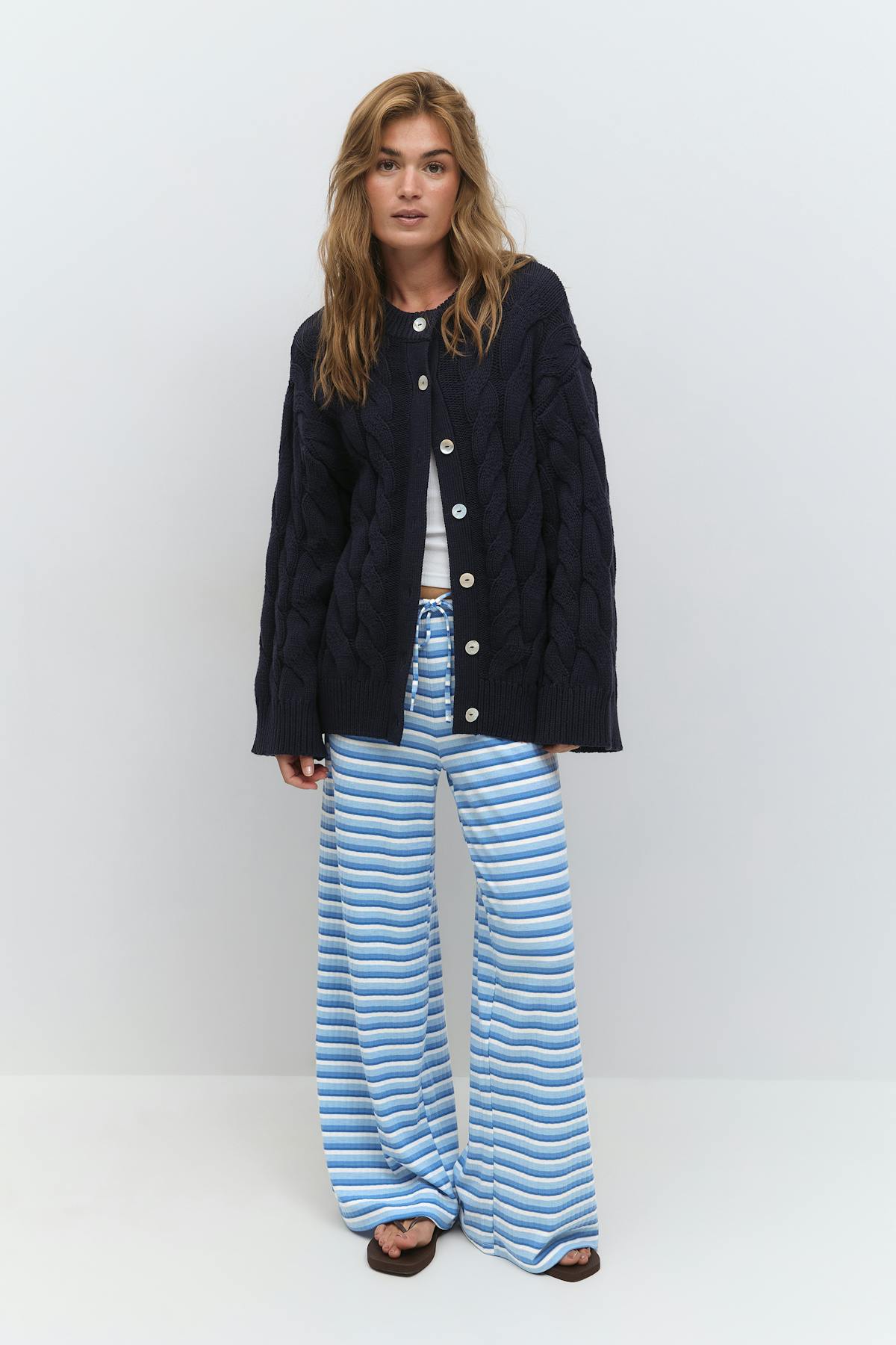 Striped soft trousers - Burgundy/white
