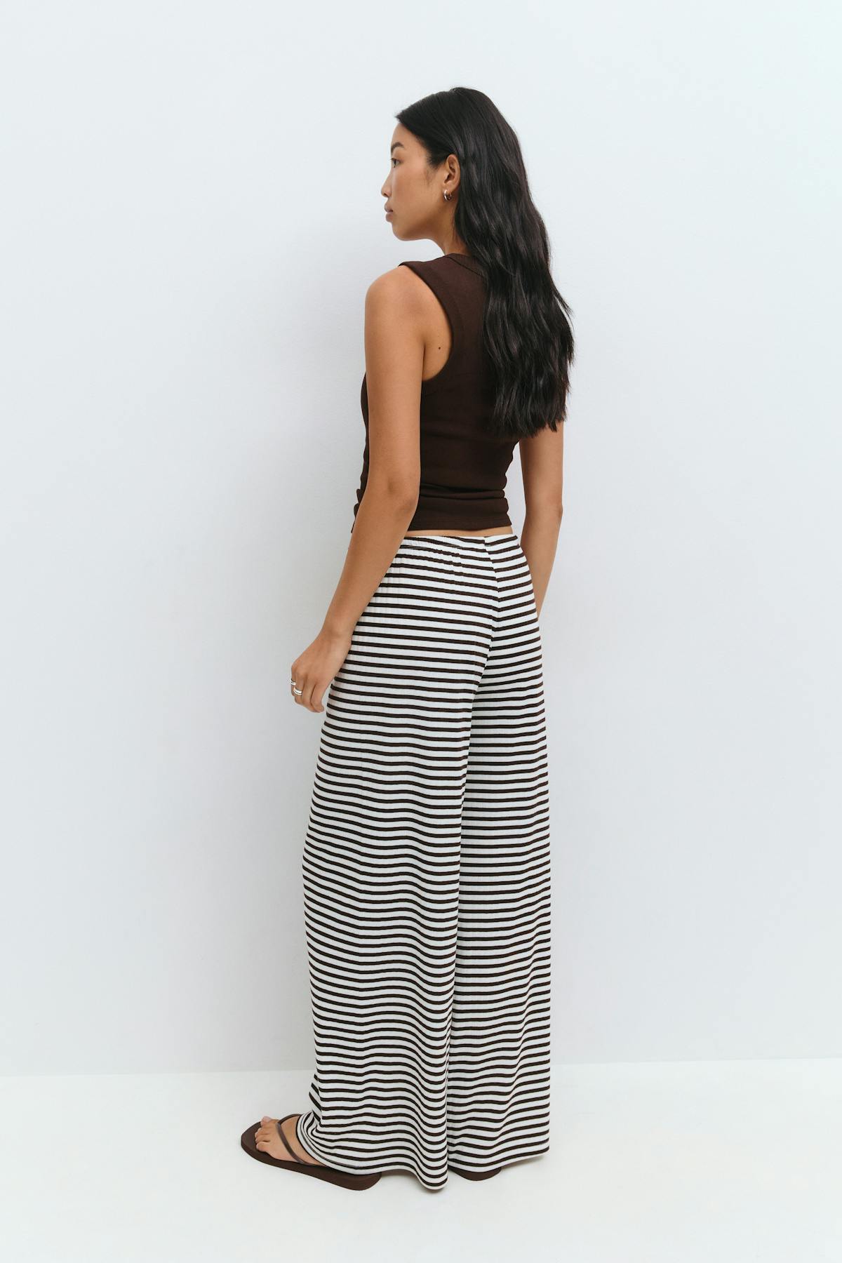 Striped soft trousers - White/beige str
