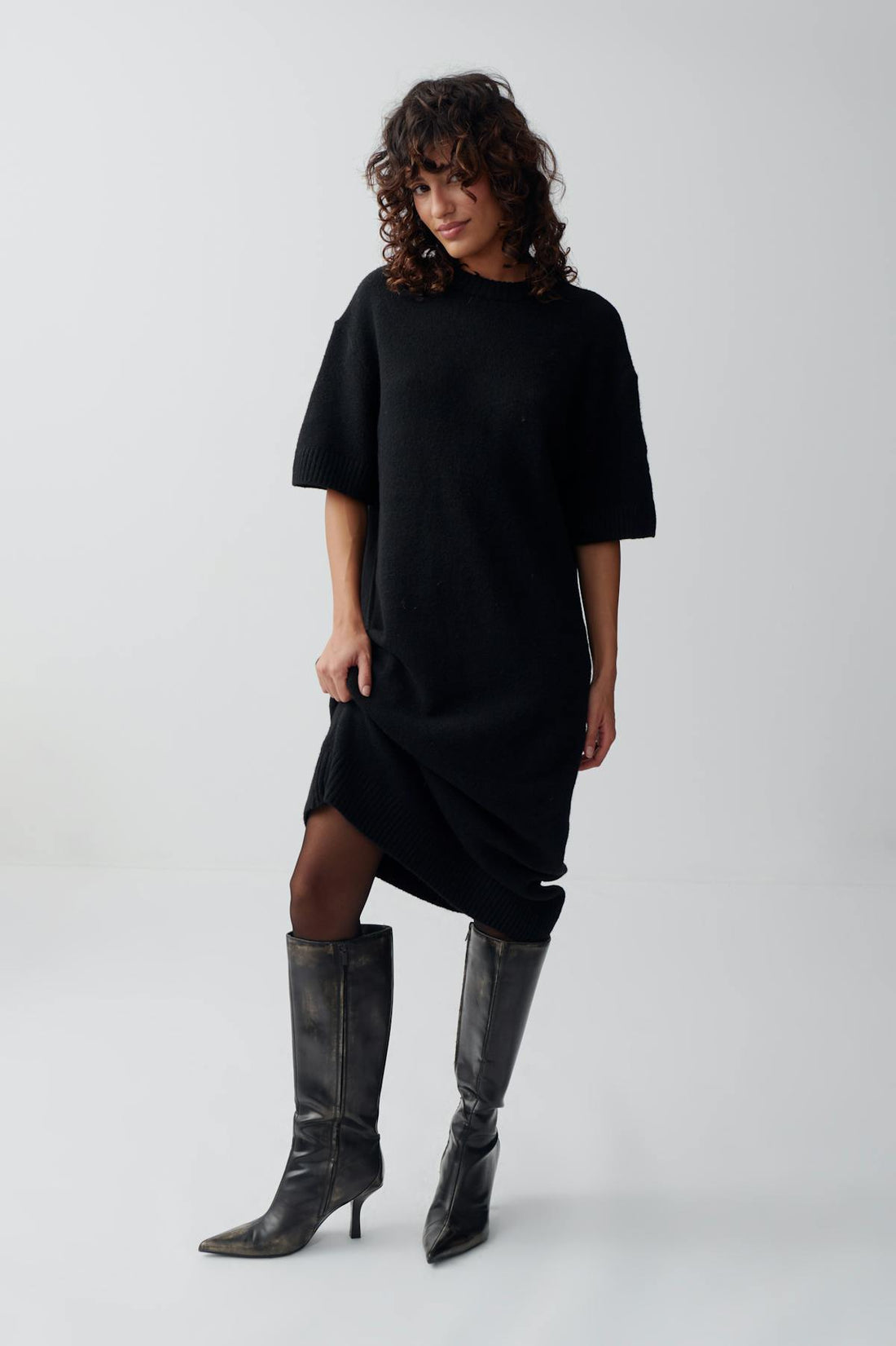 Knitted t-shirt dress - Noir
