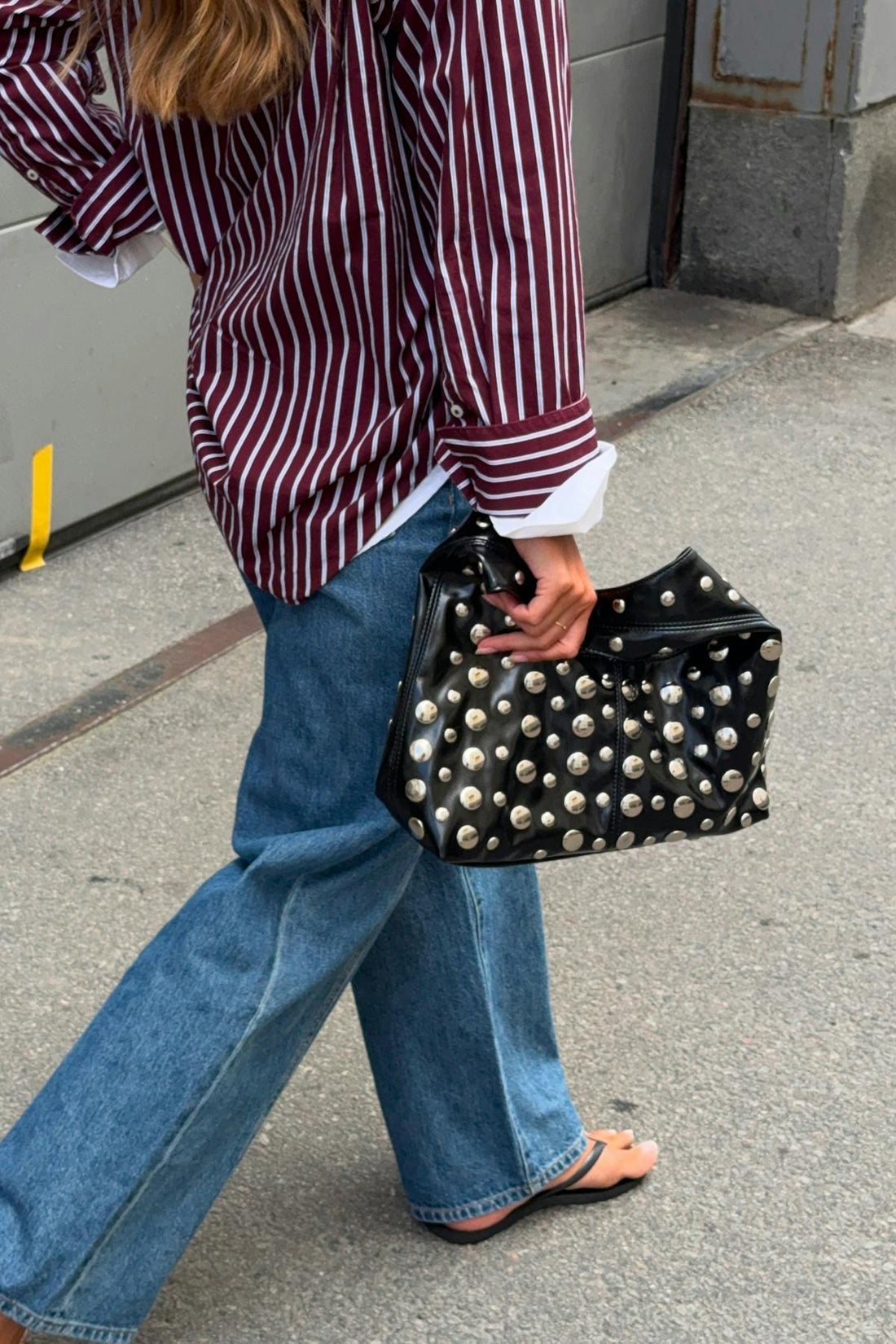 Slouchy small studded bag - Black/silver